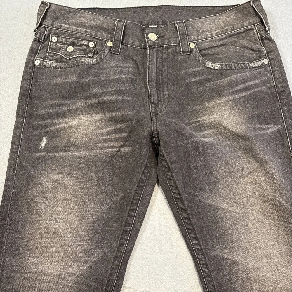 JEANS‎ STRAIGHT True Religion MENS 36X32 Black Flap Pockets Dark Wash